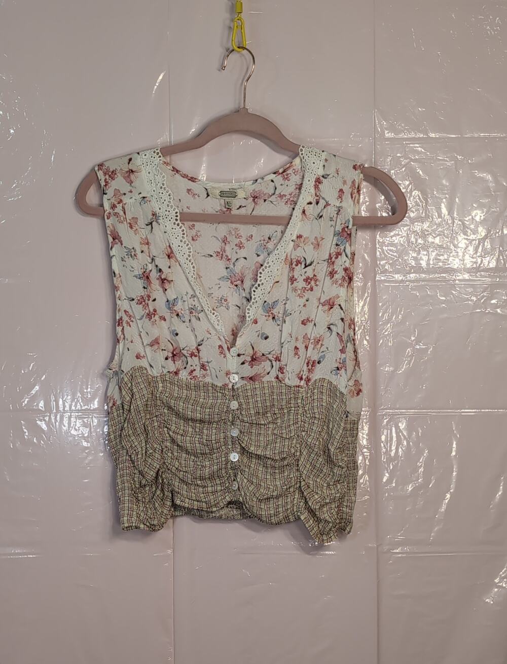 Gimmick Boho Peasant Top M Metal Tag Blue/Patterned Flowy Blouse